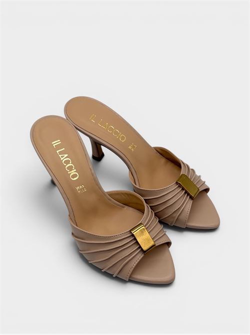 Sandalo mule beige con plissé e dettaglio dorato IL LACCIO | 2526020CAPPUCCIONUDE